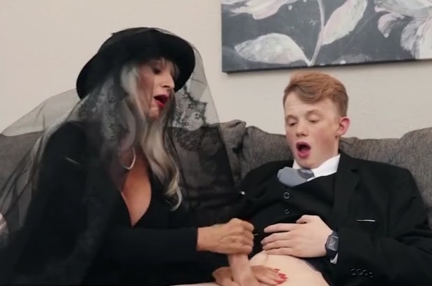 Brazzers - A granny widow fucks with a young boy at a funeral